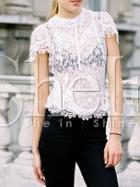 Shein White Crew Neck Back Slit Lace Blouse