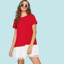 Shein Two Tone Lace Hem Dress