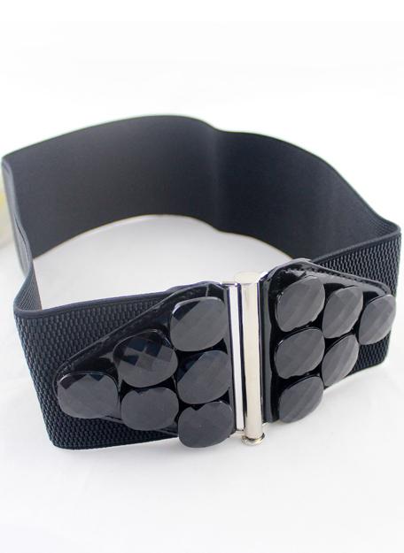 Shein Black Gemstone Embellished Elastic Wide Belt