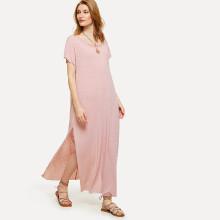 Shein Dolman Sleeve Slit Hem Heathered Maxi Dress