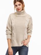Shein Turtleneck Slit Side High Low Cable Knit Sweater