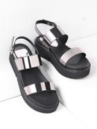 Shein Studded Detail Metallic Patent Leather Flatform Sandals