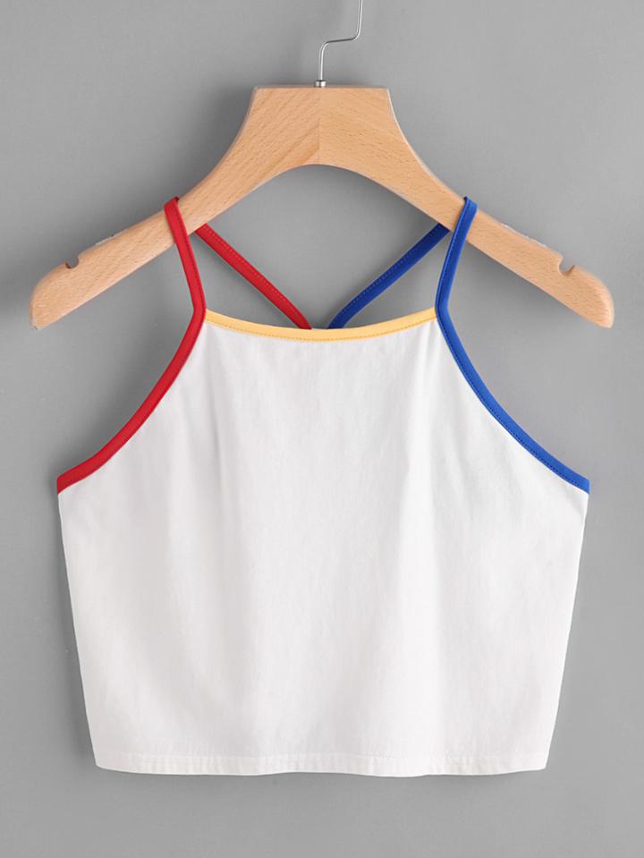 Shein Contrast Binding Y-back Crop Cami Top