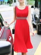 Shein Red Tank Neck Pleated Shift Dress