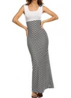 Rosewe Round Neck Stripe Print Maxi Dress