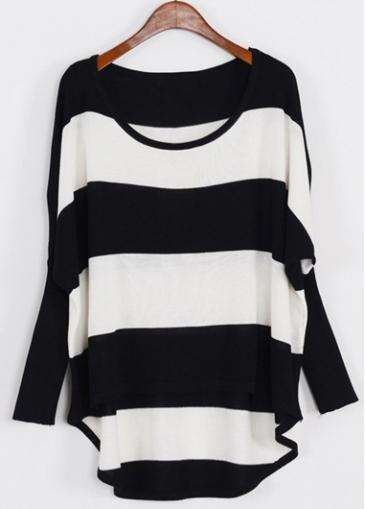 Rosewe Fine Quality Batwing Sleeve Round Neck Striped Sweaters