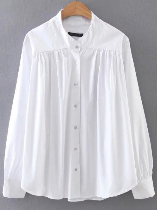 Shein White Button Up Curved Hem Blouse
