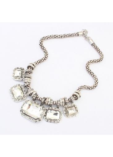 Rosewe Silver Metal Vintage Rhinestone Embellished Necklace