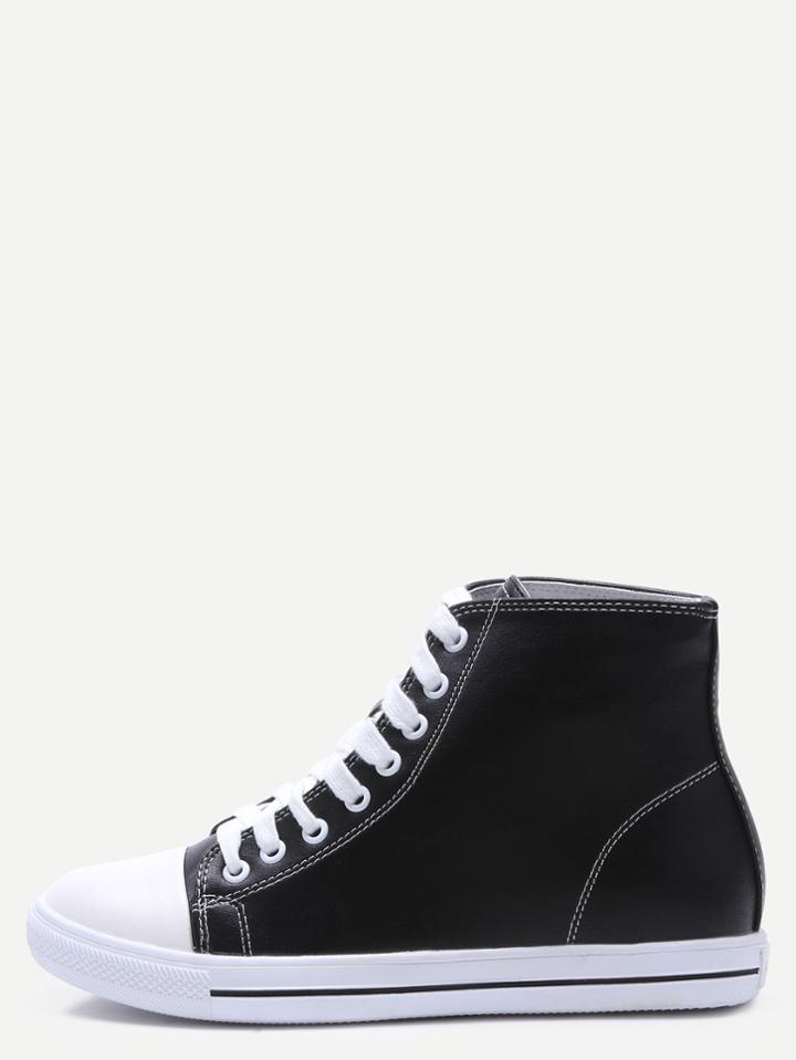 Shein Black Faux Leather Rubber Sole High Top Sneakers