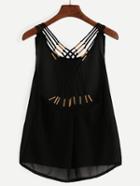 Shein Black Beaded Lattice Racerback Chiffon Tank Top
