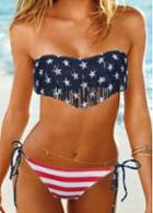 Rosewe United States Flag Print Tasseled Bikini