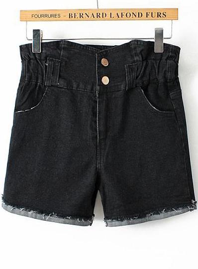 Shein Black High Waist Flange Denim Shorts