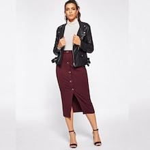 Shein Button Up Rib Knit Skirt