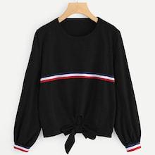 Shein Knot Hem Contrast Taped Sweatshirt