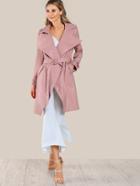 Shein Belted Waist And Cuff Faux Leather Coat