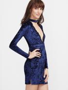 Shein Royal Blue Choker V Neck Velvet Bodycon Dress