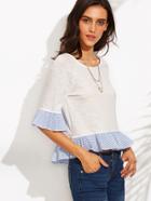Shein Color Block Half Sleeve Ruffle Hem Top