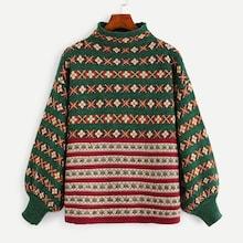 Shein Geometric Print High Neck Jumper
