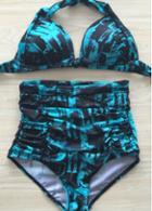 Rosewe Two Pieces Blue High Waist Printed Swimwear