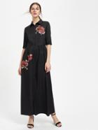 Shein Embroidered Flower Patch Smock Shirt Dress