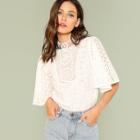 Shein Lace Neck Eyelet Embroidered Top