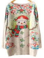 Shein Multicolor Batwing Sleeve Christmas Snowman Print Knitwear