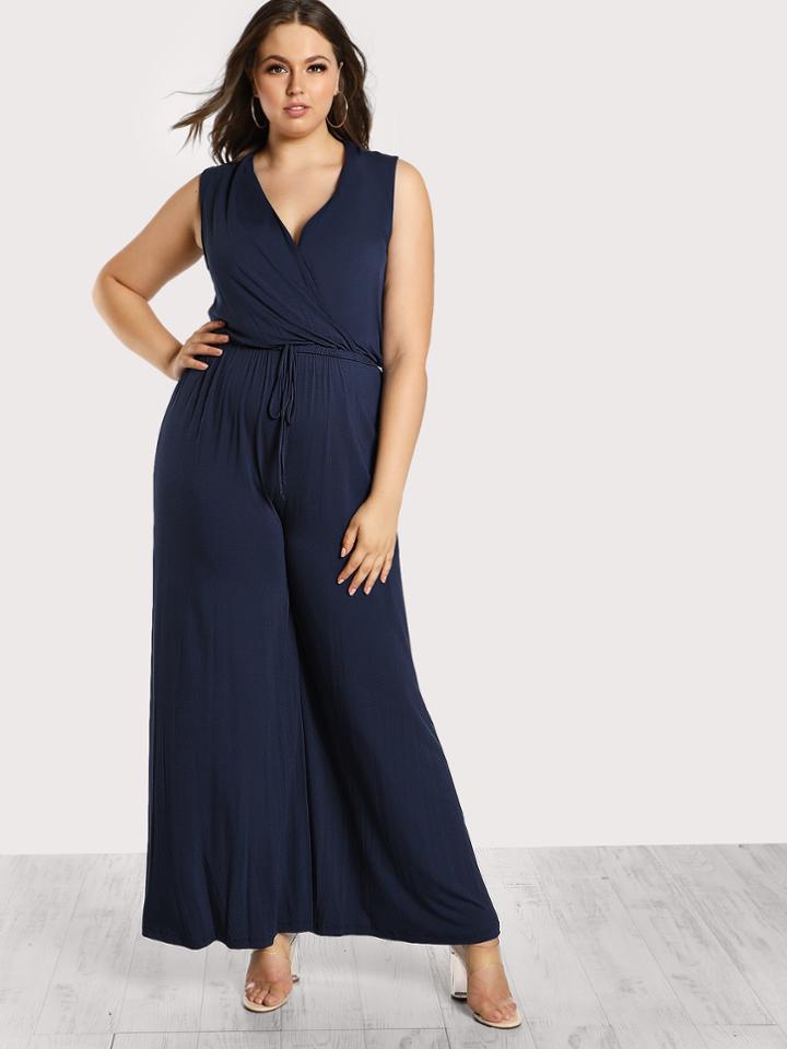 Shein Surplice Front Drawstring Waist Palazzo Jumpsuit