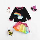 Shein Toddler Girls Rainbow Print Tee With Skirt