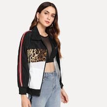 Shein Contrast Leopard Tape Zip Jacket