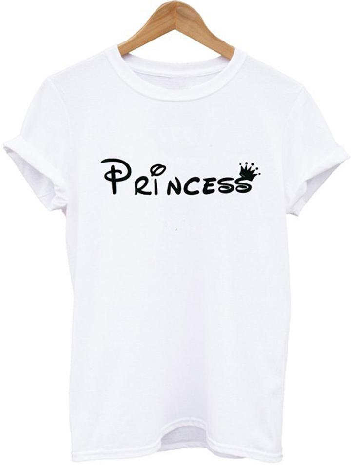 Shein White Letters Print Cuffed Sleeve T-shirt