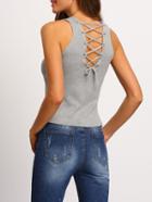 Shein Grey Lace Up Back Hollow Tank Top