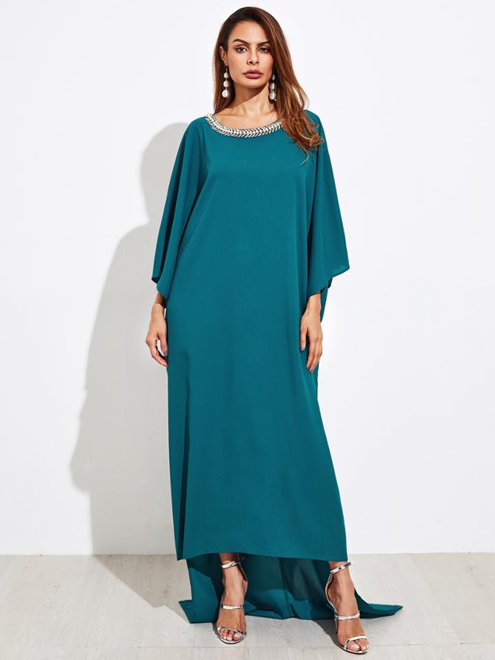 Shein Pearl And Rhinestone Embellished Hijab Evening Dress