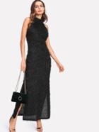 Shein Faux Fur Halter Fitted Dress