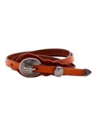 Shein Brown Vintage Carved Buckle Knurling Skinny Belt