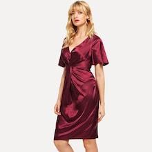 Shein Twist Front Satin Pencil Dress