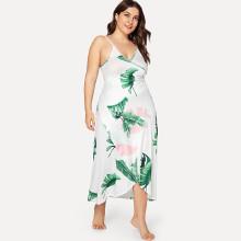 Shein Plus Tropic Print Dip Hem Dress