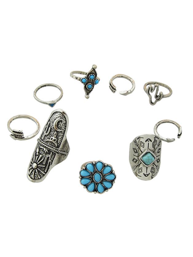 Shein Silver Color  Fingers Rings Set (9 Pcs One Set)