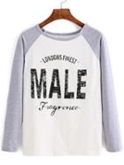 Shein Grey White Round Neck Letters Print T-shirt