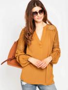 Shein V Neckline Lace Panel Blouse