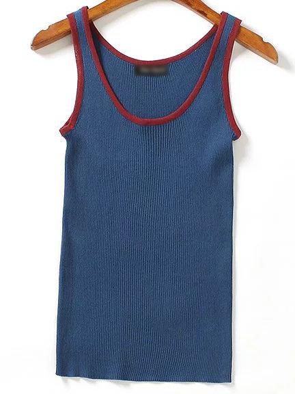Shein Blue Round Neck Knit Minimalist Slim Vest