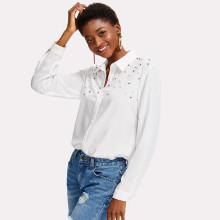Shein Pearl Detail Button Up Blouse
