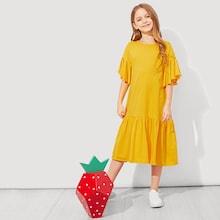 Shein Girls Drop Waist Ruffle Trim Dress