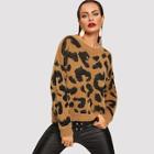 Shein Drop Shoulder Leopard Fluffy Sweater