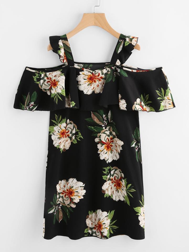 Shein Random Jungle Print Flounce Layered Dress