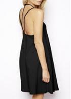 Rosewe Chic Solid Black Open Back Spaghetti Strap Dress