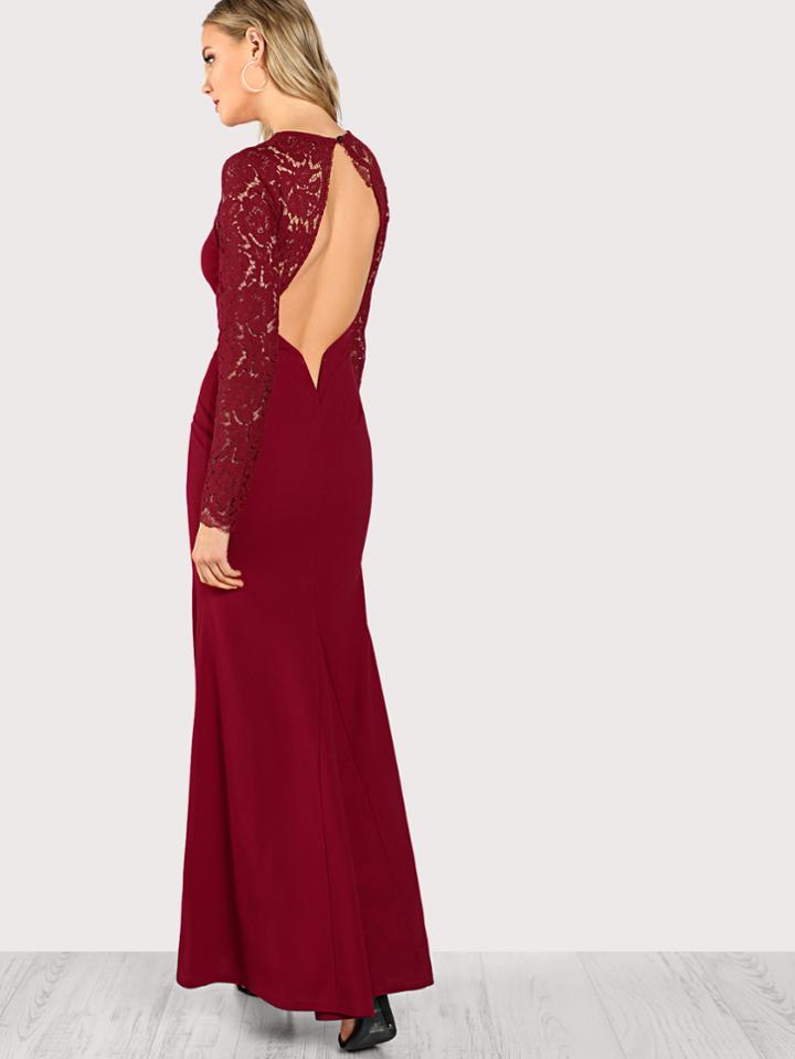 Shein Floral Lace Yoke Sweetheart Neck Dress