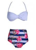 Rosewe Flower Print Bow Decorated Summer Bikini