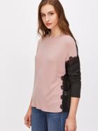 Shein Contrast Drop Shoulder Embroidered Lace Applique T-shirt