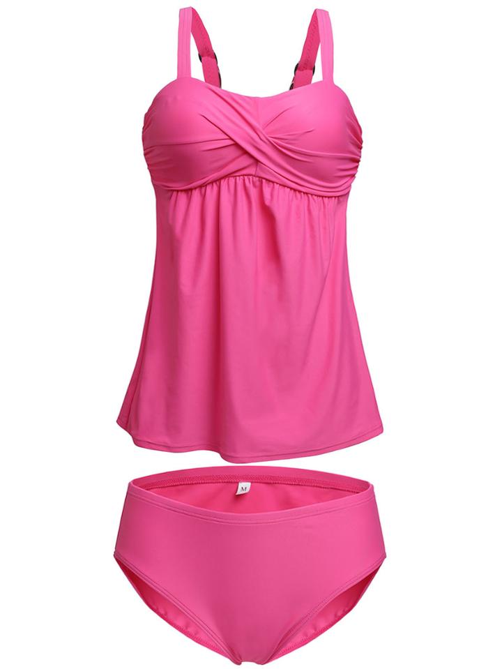 Shein Pink Twist Front Tankini Set