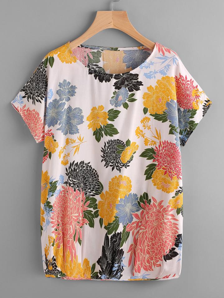 Shein Allover Florals Dolman Sleeve Tee